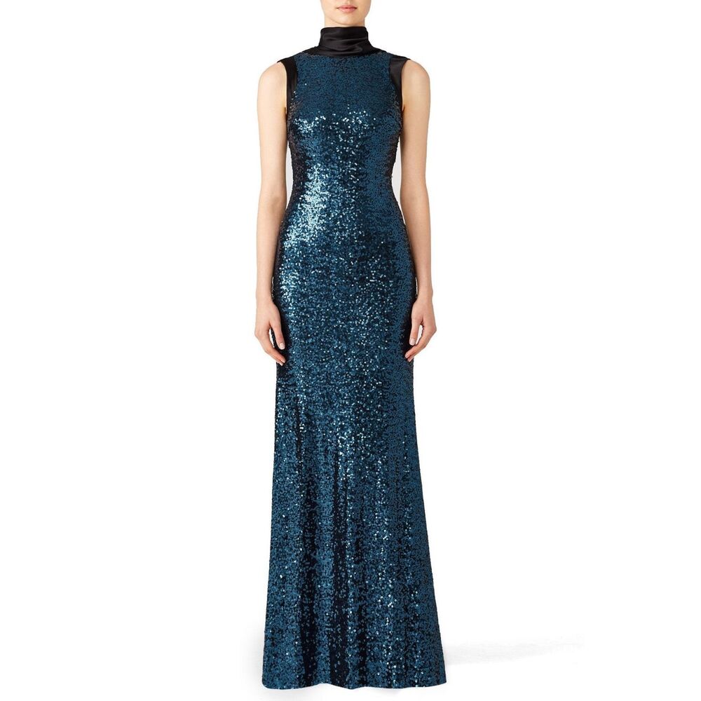 BADGLEY MISCHKA Sapphire Sequin Gown US 10 $770